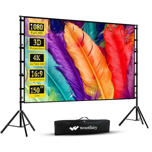 Projector Screen with Stand, Portable and Foldable Projection Screen 150 inch