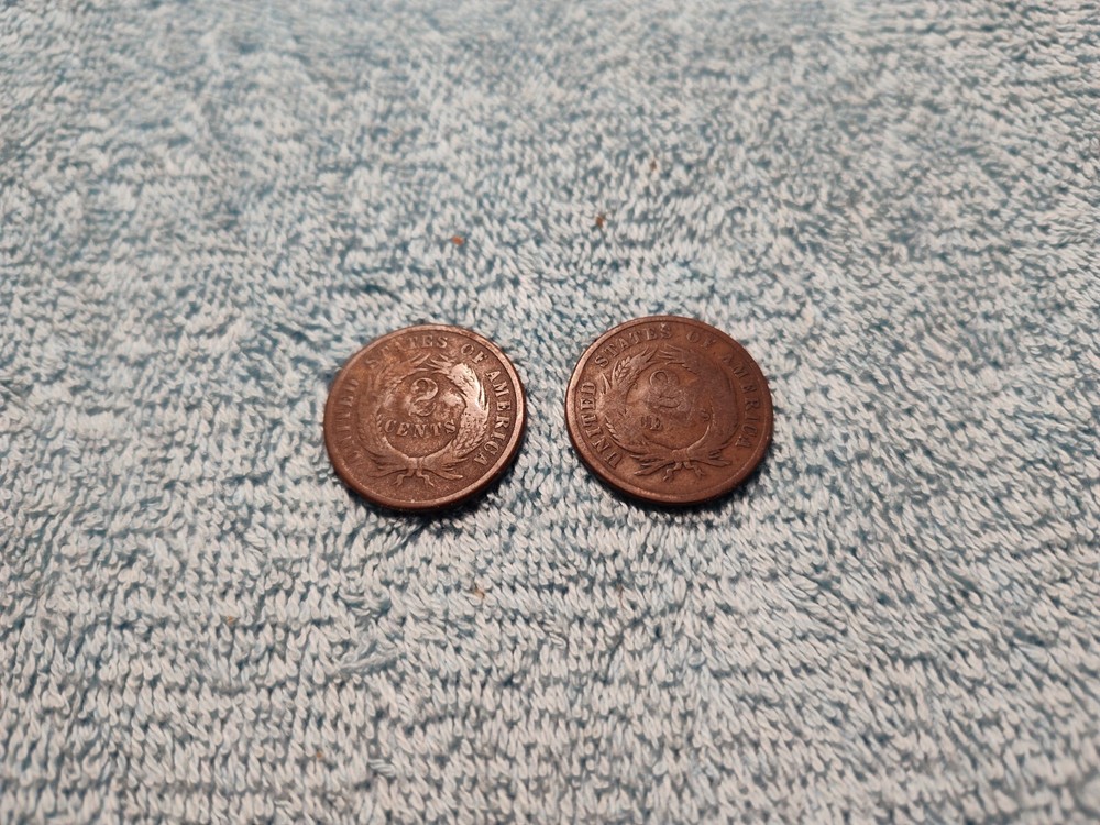Two 2cent U S Coins Dated 1865-Altered. See Photos