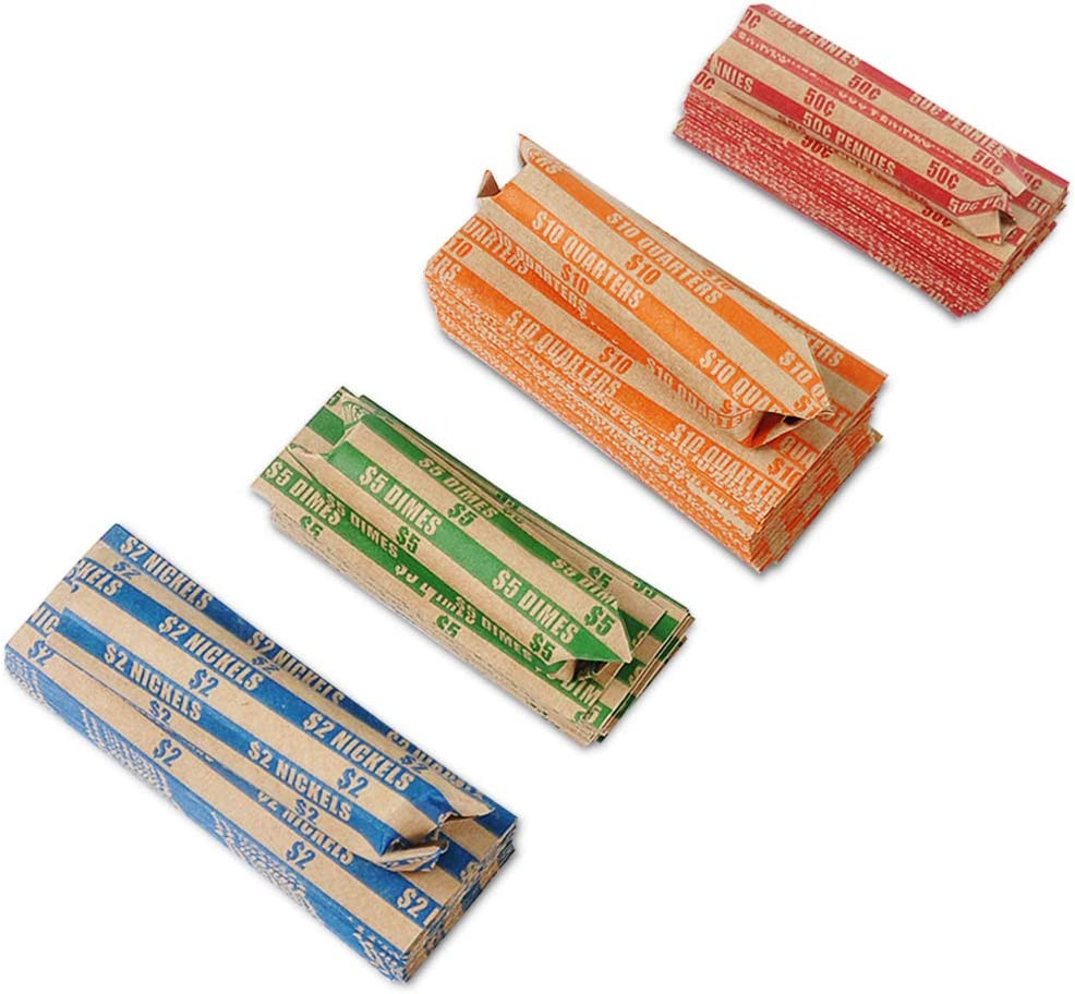 Essential 200 Pcs Assorted Packed Flat Stripped Coin Wrappers,Coin Rolls Wrapper