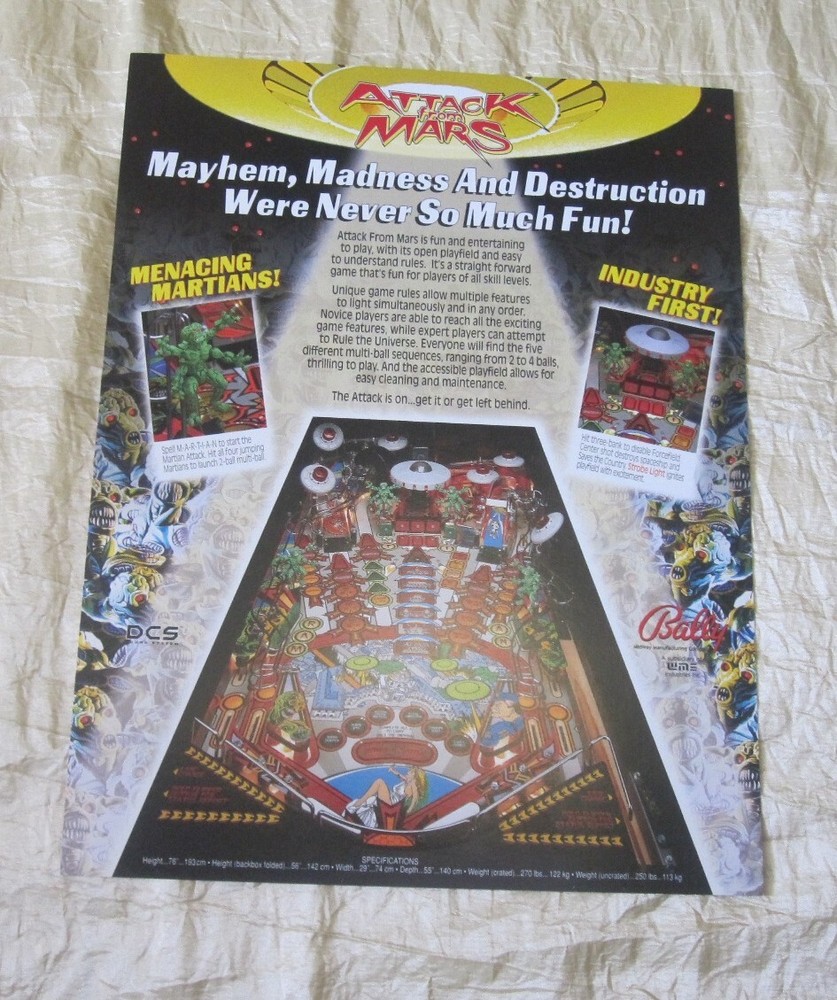 1995 BALLY MIDWAY ATTACK FROM MARS PINBALL FLYER