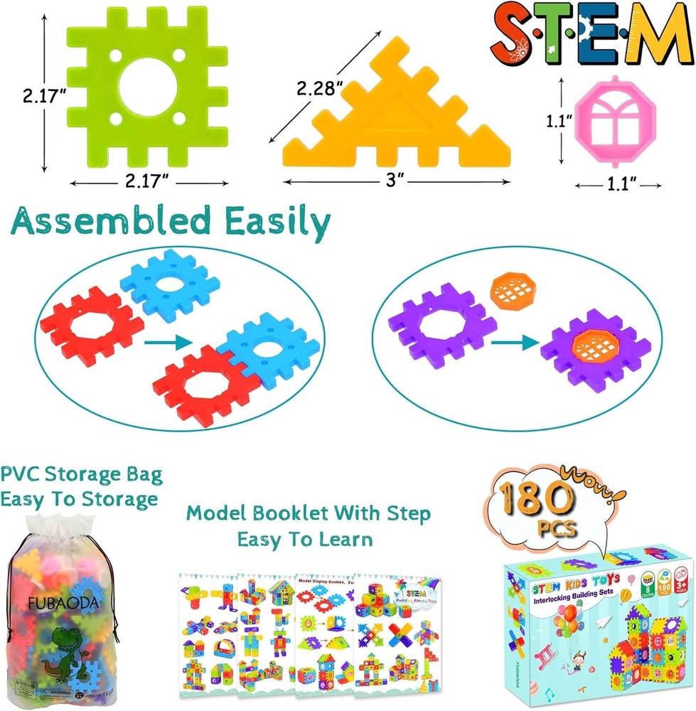 180 Pcs Interlocking Blocks Set - Ignite Imagination & Promote STEM Learning
