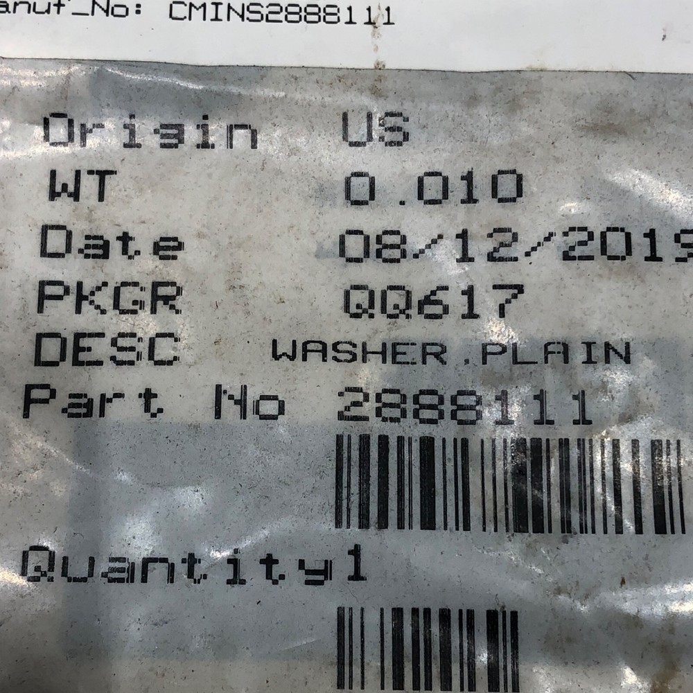 Cummins 2888111 Washer Plain For Select ISC ISL Engine Models