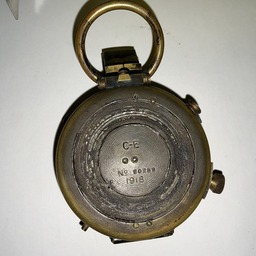 1918 US Engineer Corps WWI Compass C-E No 9991 Solid Brass Antique With Case
