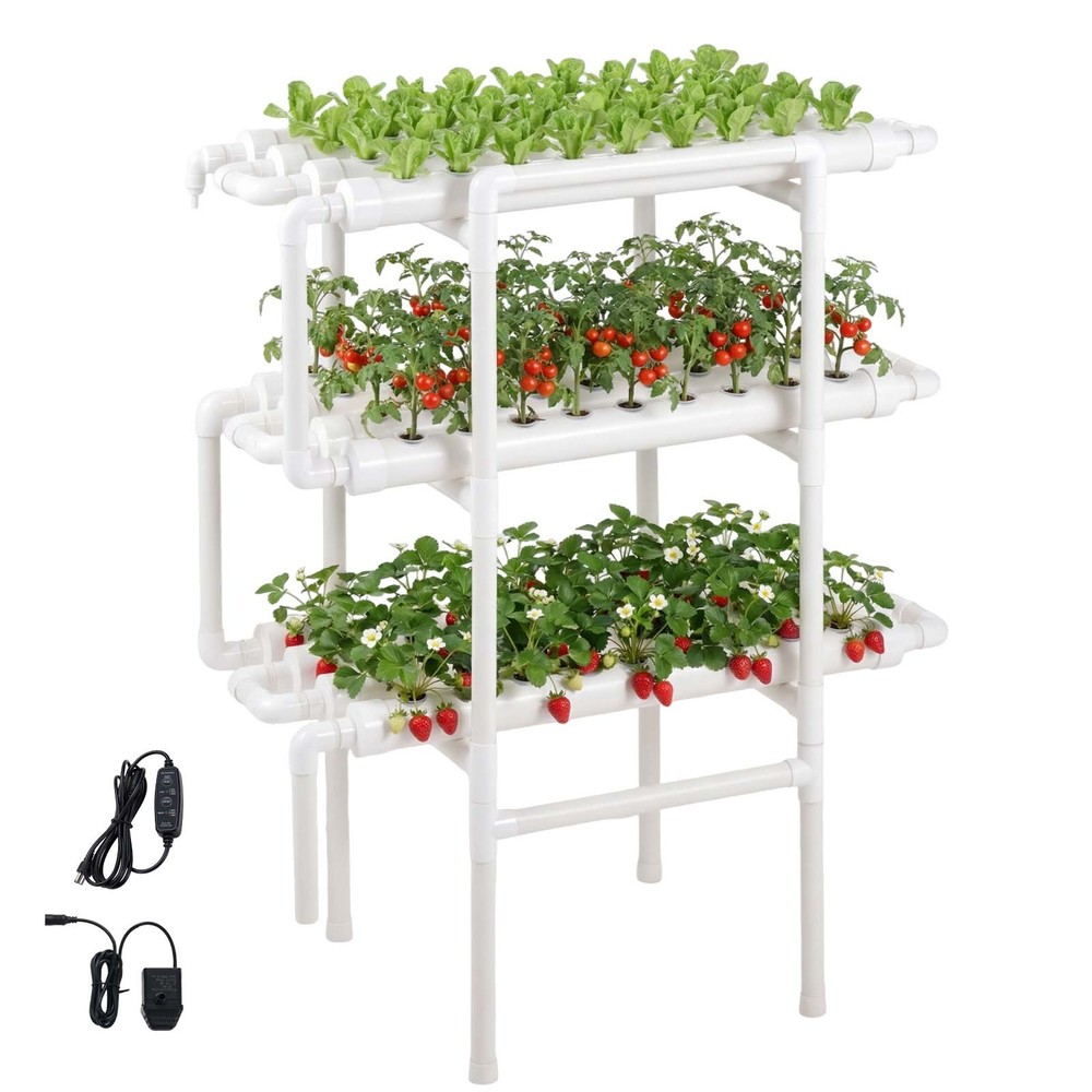 VEVOR UPVC Hydroponics Growing System Kit 3-Tier 108 Sites Sun & Light Blocking