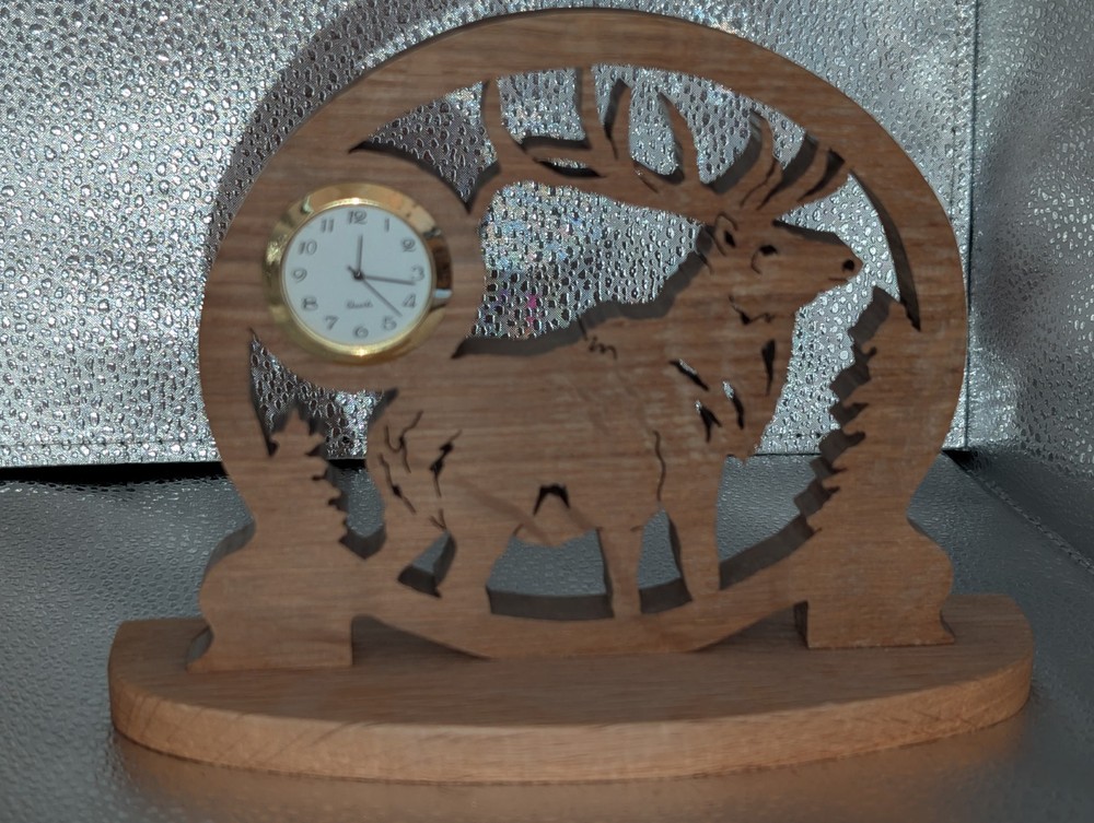 Handmade Scrollsawn Oak Wood Elk Clock
