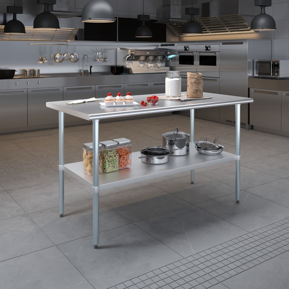 30" X 60" Stainless Steel Work Table With Galvanized Undershelf