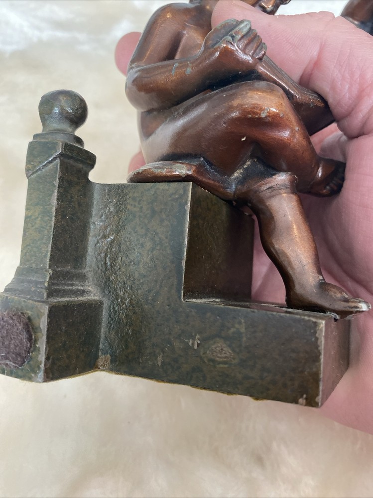 Cherub Reading Heavy Base Bronze? Clad Metal Bookends
