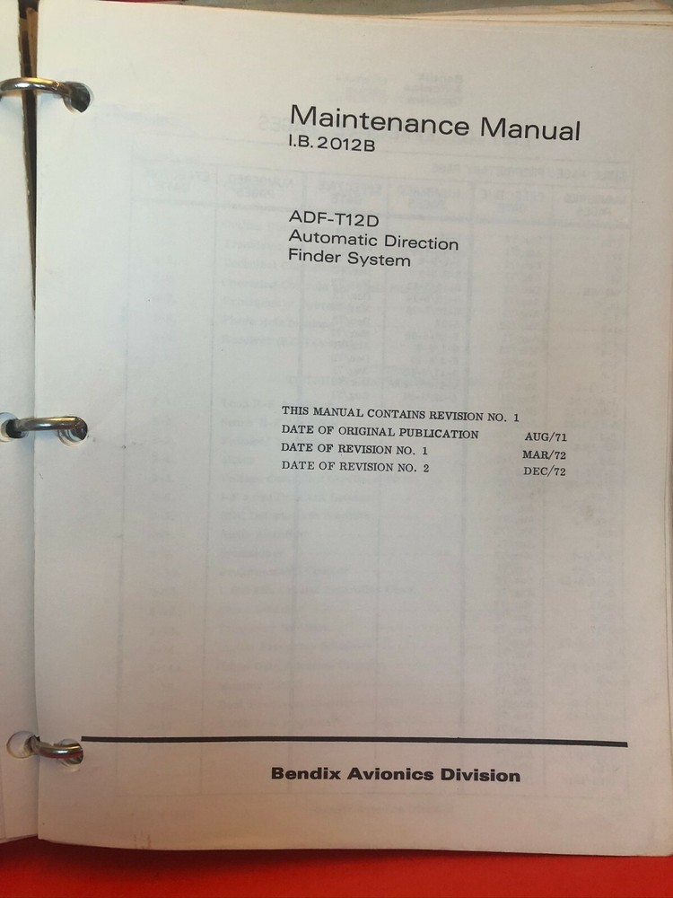 Bendix King ADF-T12D Maintenance Manual 2012B 1972