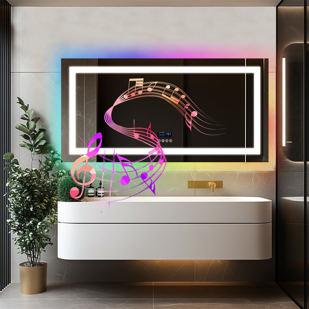 XXL Bluetooth LED Bathroom Mirror Front-lit RGB Backlit Wall Defog Vanity Mirror