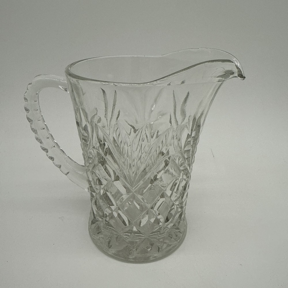 Vintage Anchor Hocking Pineapple Bars Cut Glass 5” Pitcher