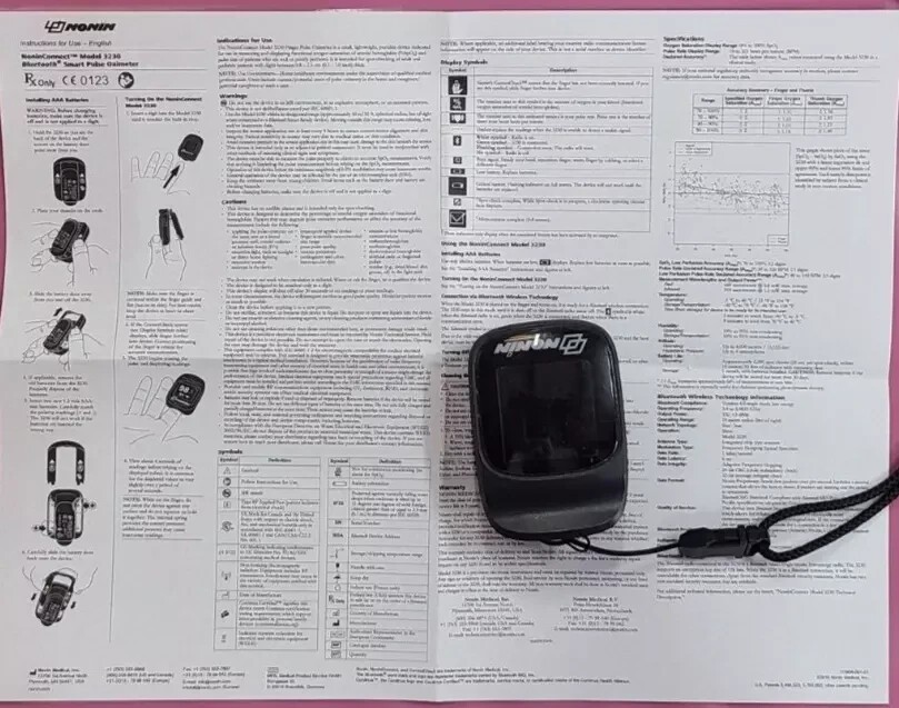 Nonin 02 Meter Model 3230 Bluetooth Smart Pulse Oximeter Device