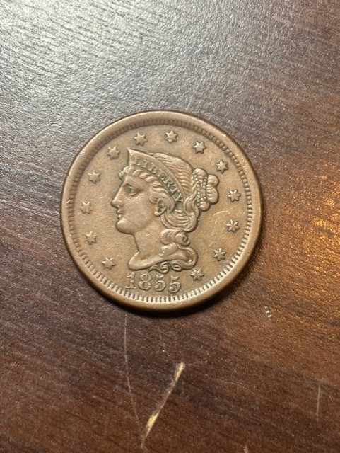 1855  Braided Hair Large Cent XF