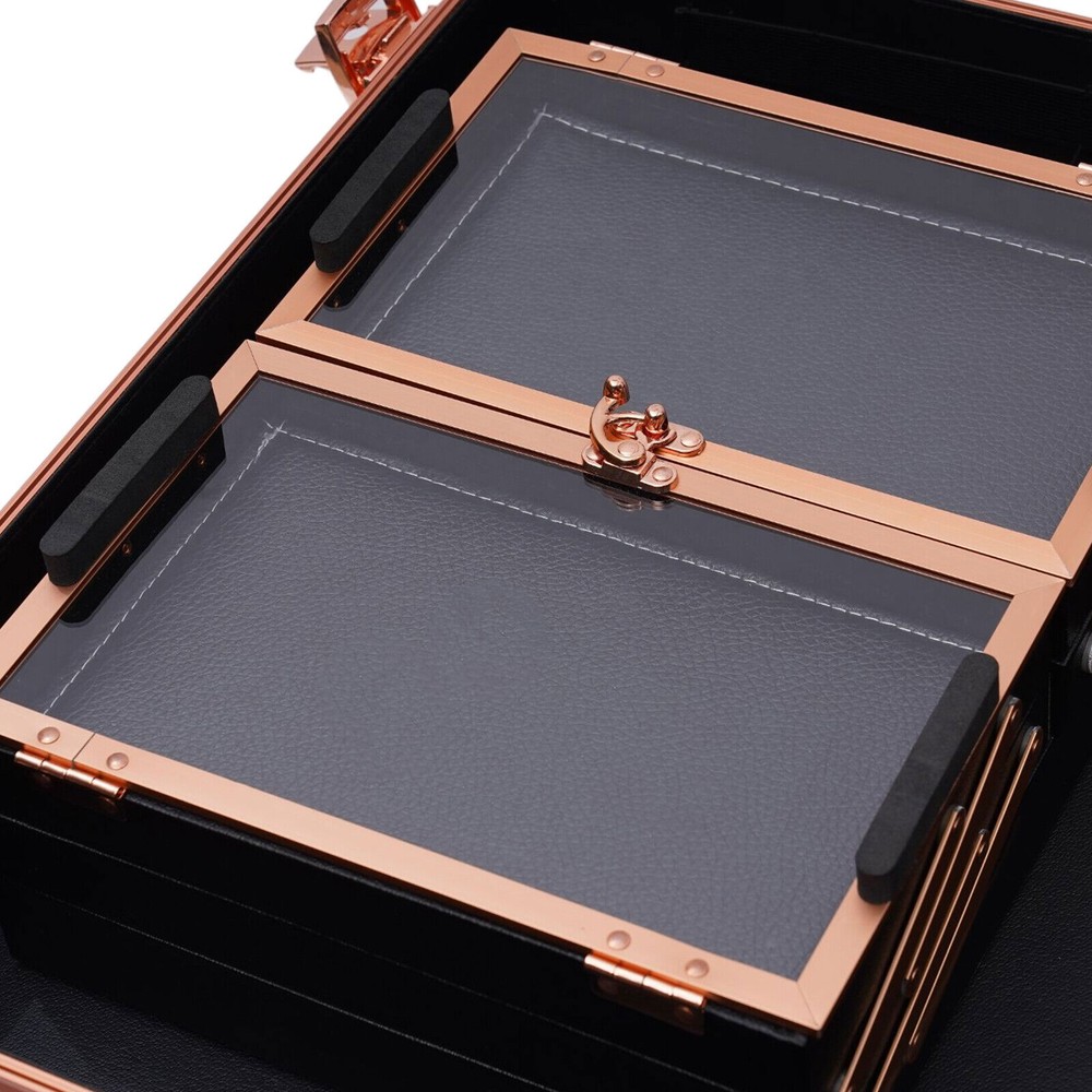 3-Tier Rolling Makeup Train Case LED Cosmetic Trolley Makeups Organizer + Mirror