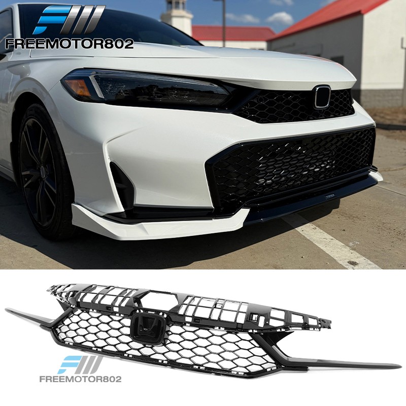 For 25-26 Civic Type R Front Bumper Lower Upper Mesh Grilles Kit Gloss Black ABS