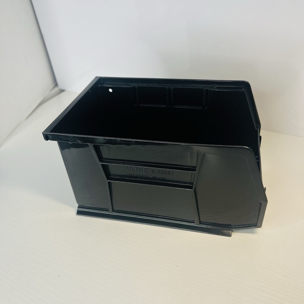 Uline Plastic Stackable Bins - 9 1⁄2” x 6” x 5" Black Storage Container New