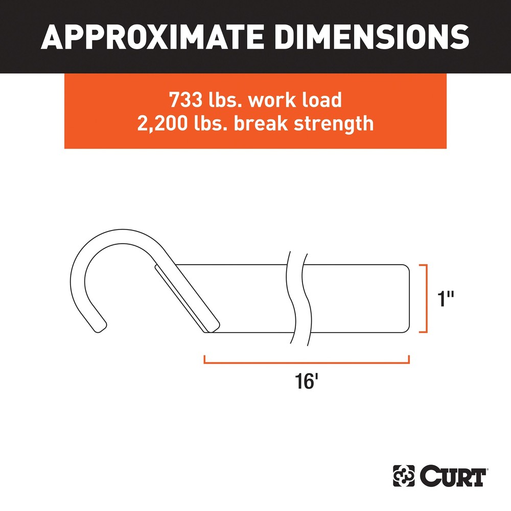 Curt-16' Blue Cargo Strap with J-Hooks (733 lbs.)