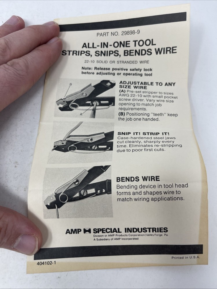 AMP Special Industries Wire Stripper Instrument Part #29888-9