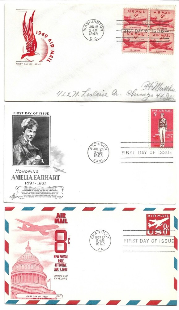 (X3) Airmail FDCs Scott #s C-39, C-68, UC-10
