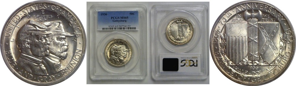 1936 Gettysburg Commemorative Half Dollar    PCGS MS-65