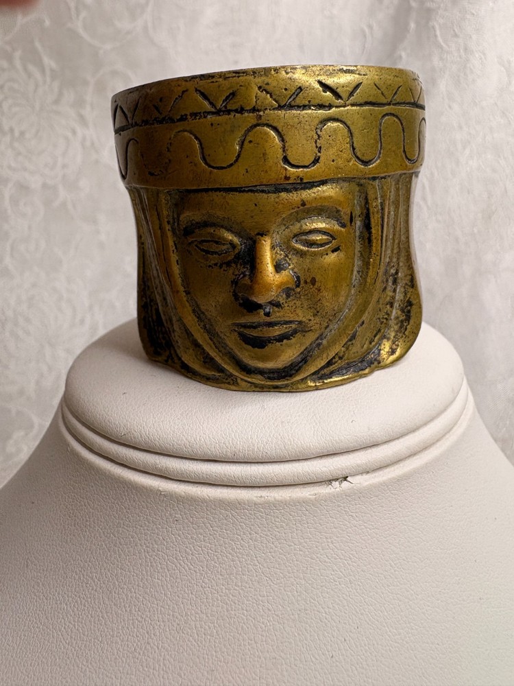 Vintage Solid Bronze Metal MatchHolder ~ Dual Sided Face