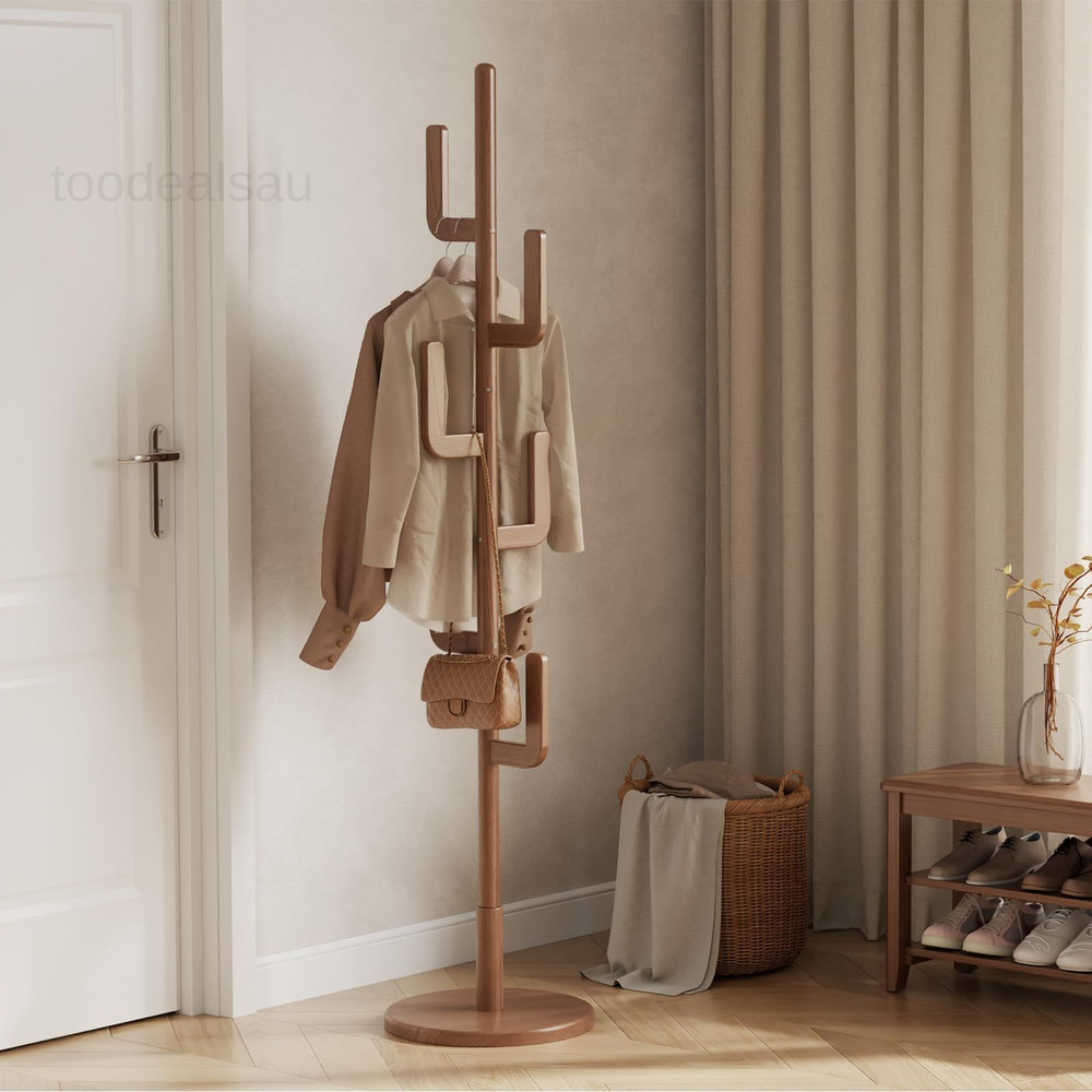 Solid Wood Cactus Coat Rack, Freestanding Rack With 6 Walnut