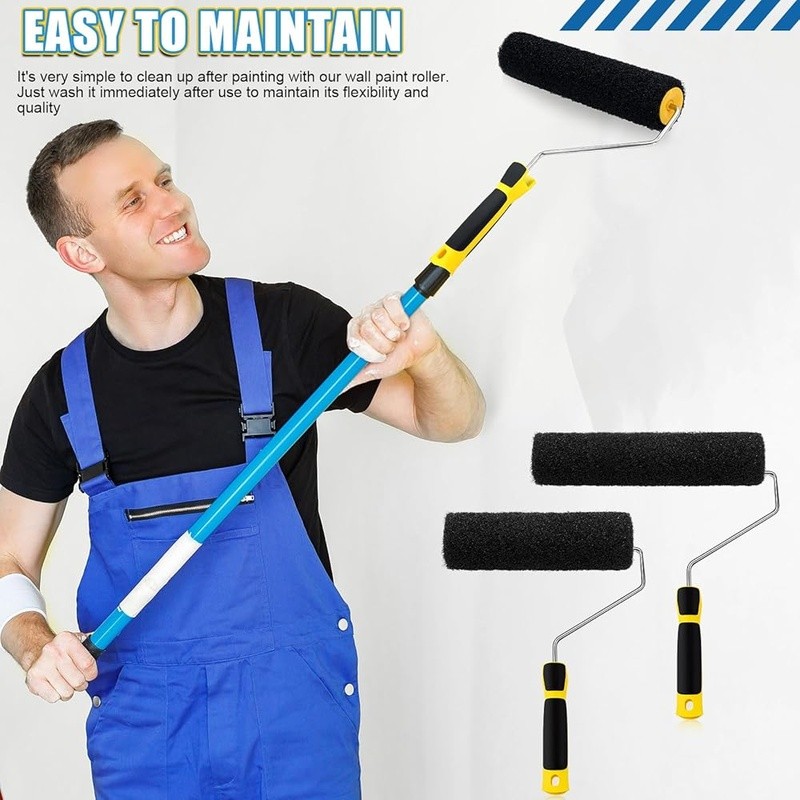 Drywall Compound Roller Set 9in 12in Corner Rollers Ergonomic Stand Easy Cleanup