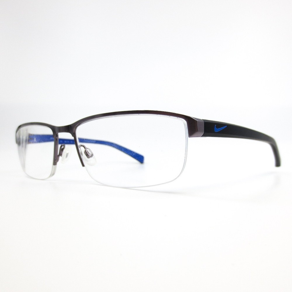 Nike Eyeglasses Frames 8098 078 Black Gray Blue Rectangular Full Rim 56-16-140