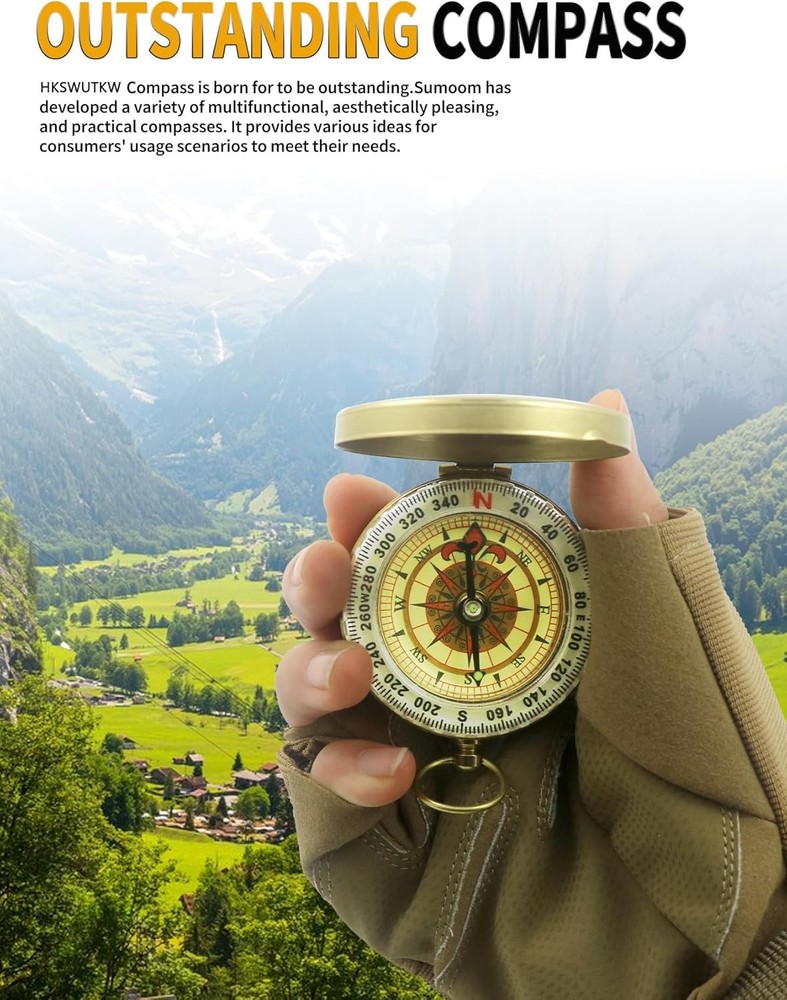 Handcrafted Solid Brass Pocket Compass, 1.8" Mini Navigation Tool for Hiking, Su