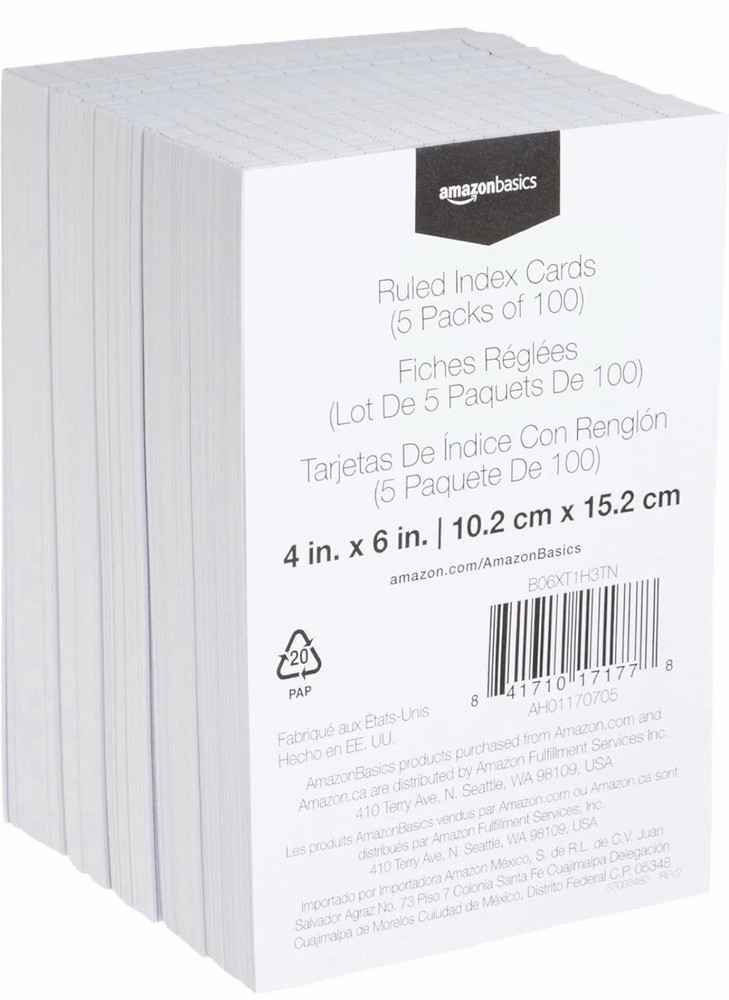 500 Count Ruled White Index Note Cards - Perfect for Study & Lists