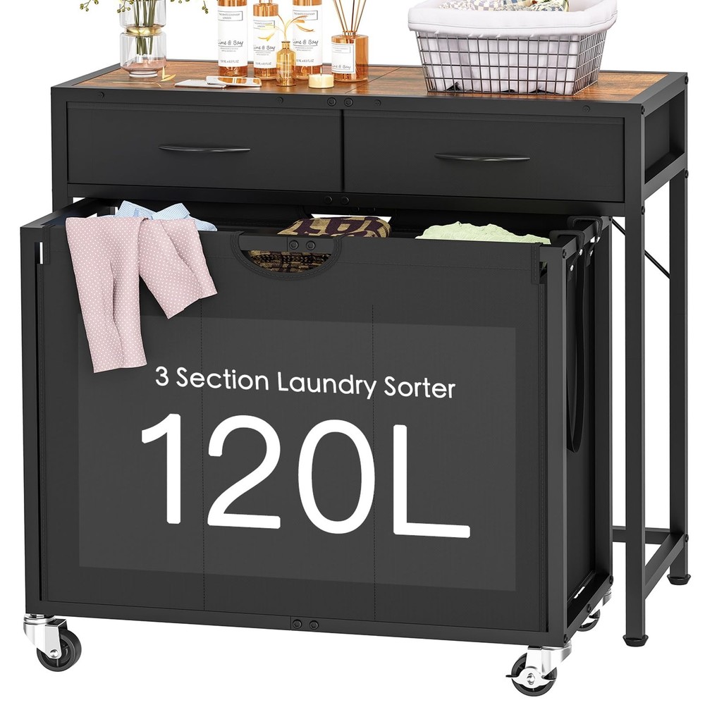 Laundry Sorter, Rolling Laundry Hamper with 3 Section Pull-Out Bags, Laundry ...