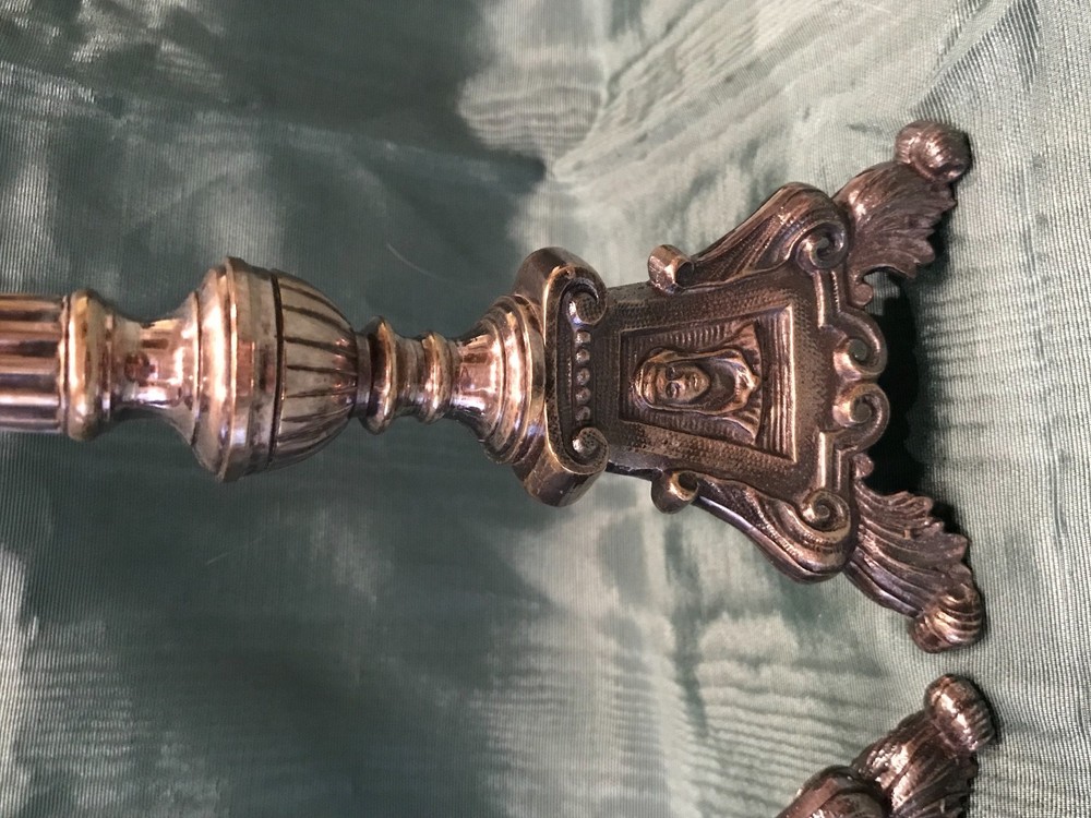 Antique Pair of Silver Plated Ecclesiastic Candlesticks