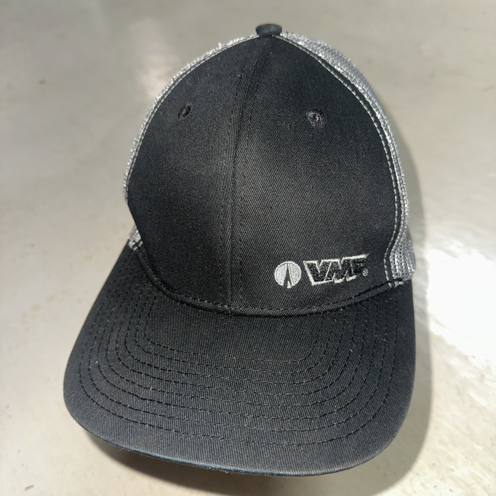 VMC  Fishing Hooks Black Trucker Hat Adjustable Snapback Structured Gray Mesh