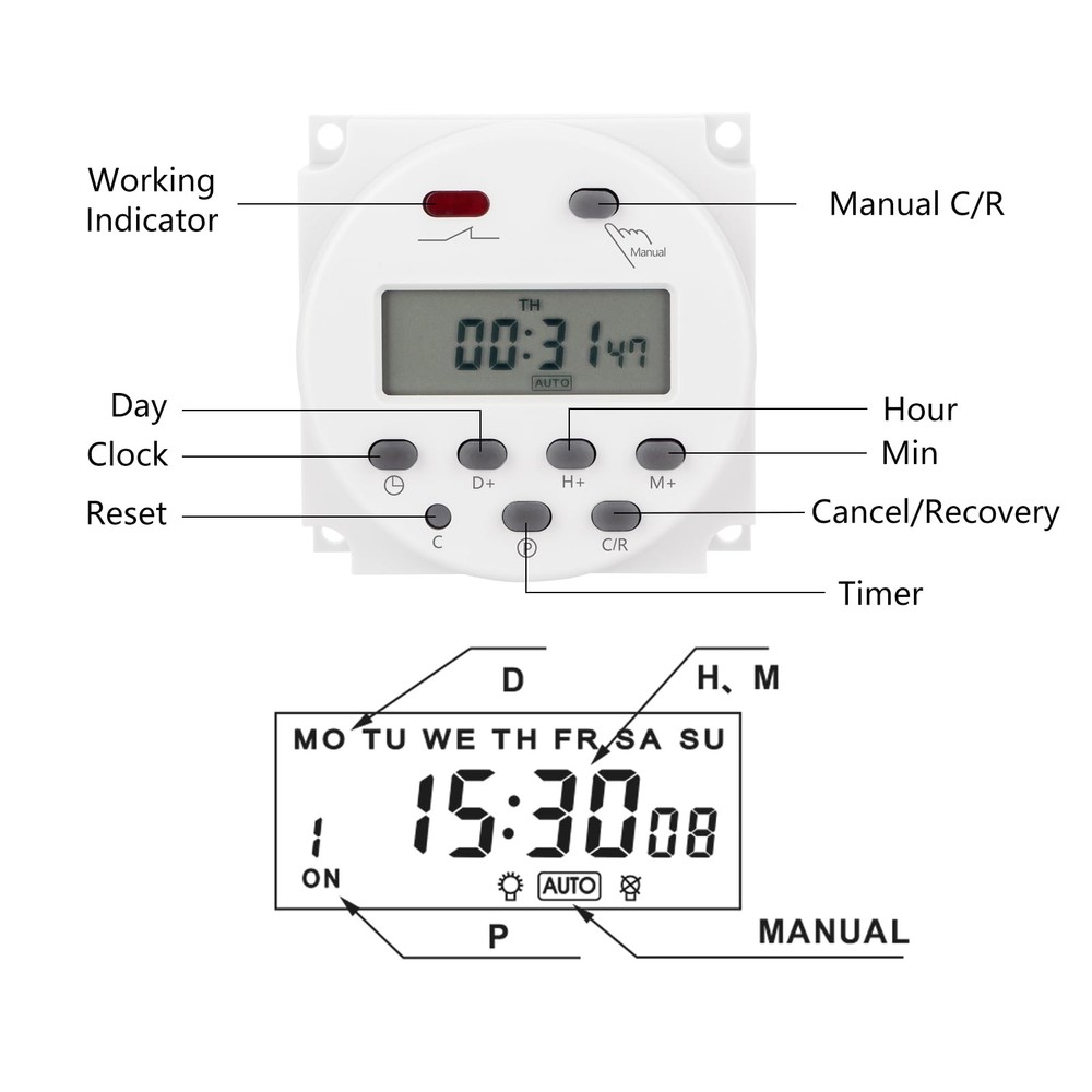 Timer Switch, CN101A, DC/AC 24V 16Amp, Digital LCD Power Programmable Timer