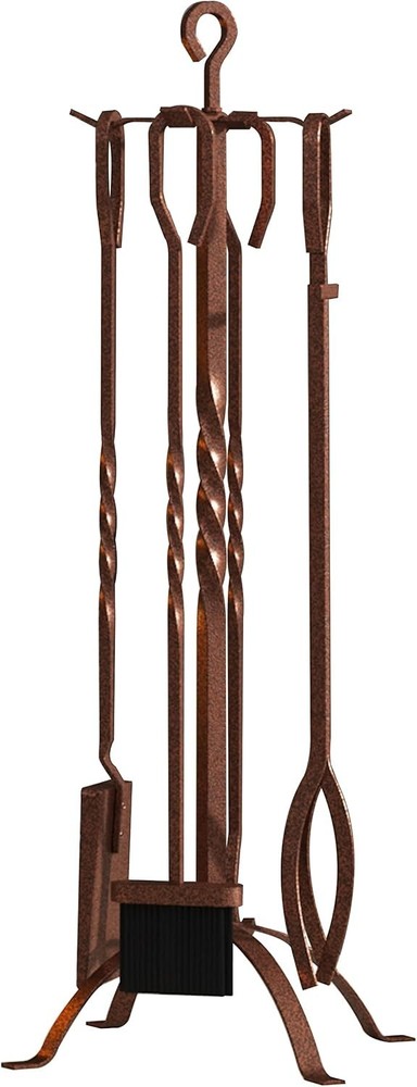 5-Piece Rustic Fireplace Tool Set in Antique Bronze - Elegant & Functional Decor