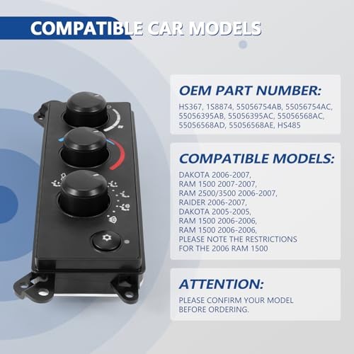Heater Climate Control Panel Module Fits 2006-2007 Ram 1500 Ram 2500 Ram 3500,
