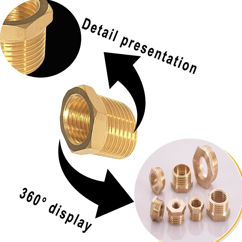 YOUHO 1/2 to 3/8 reducer Brass Threaded Pipe Fitting 3/8,