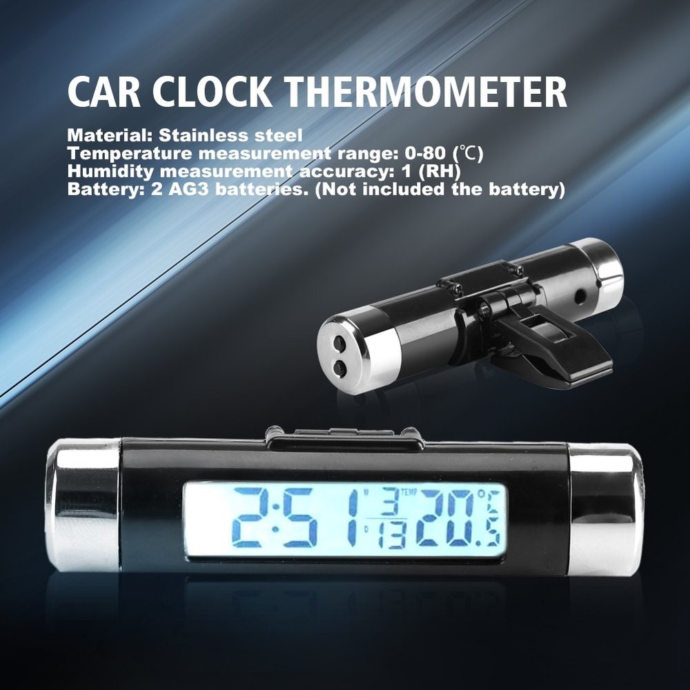 Car Clock Thermometer, Digital Car LCD Thermometer with Backlight, U...