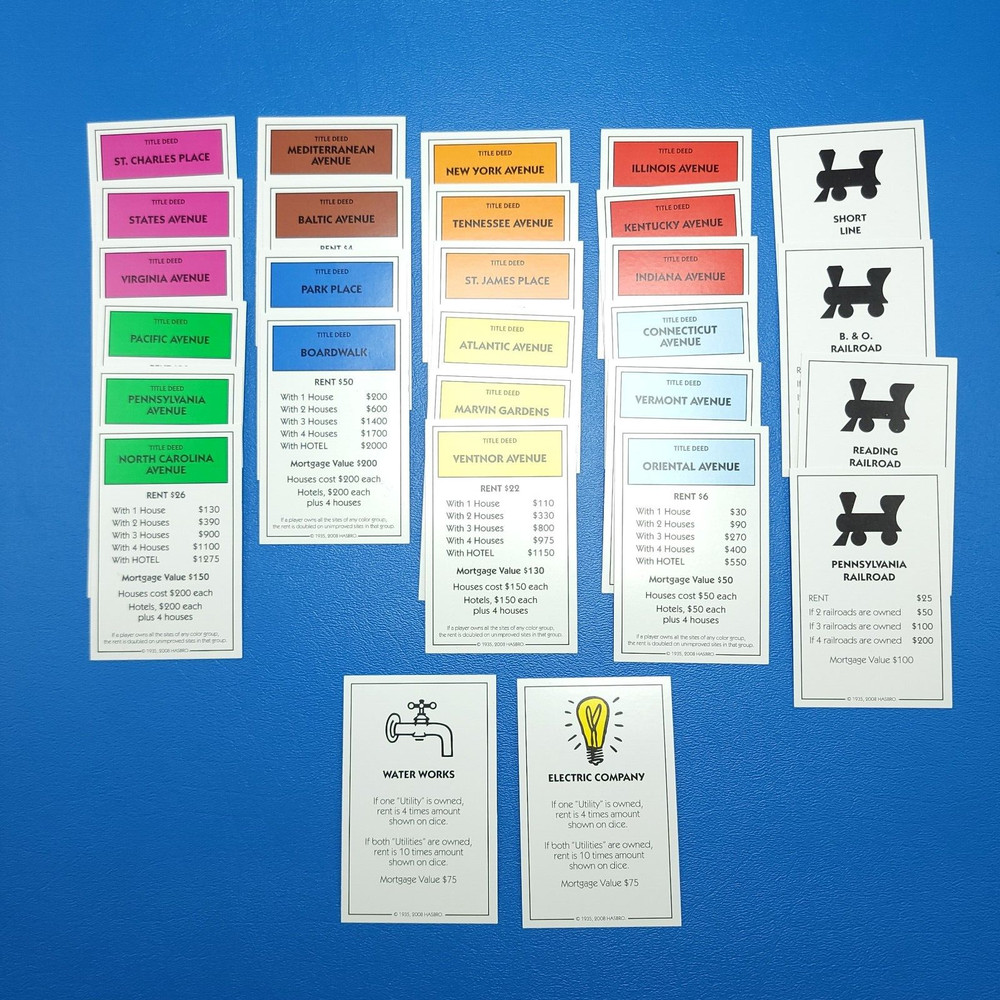 Monopoly Championship Deeds Cards Replacement Game Piece Complete Set
