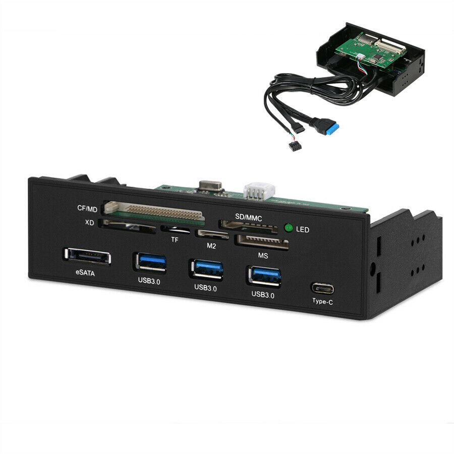 5.25" Computer Interface Panel USB Card Reader USB 3.0 Type-C eSATA SD TF CF XD
