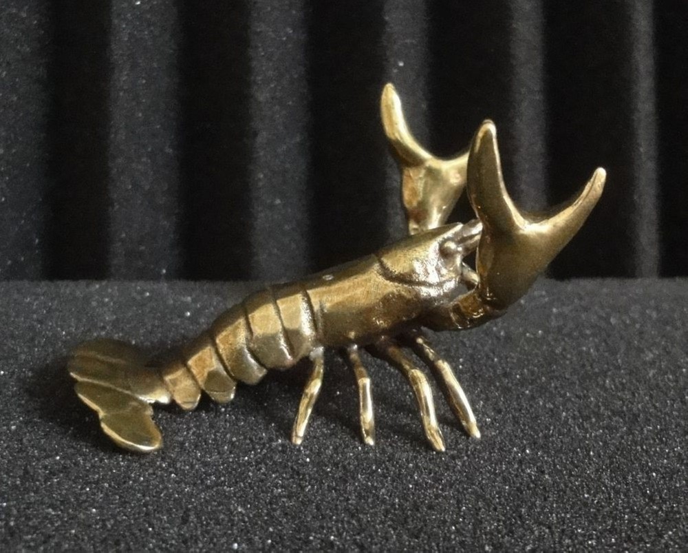 Vintage Style Solid Brass Copper Small Lobster Animal Statue for Home Decor