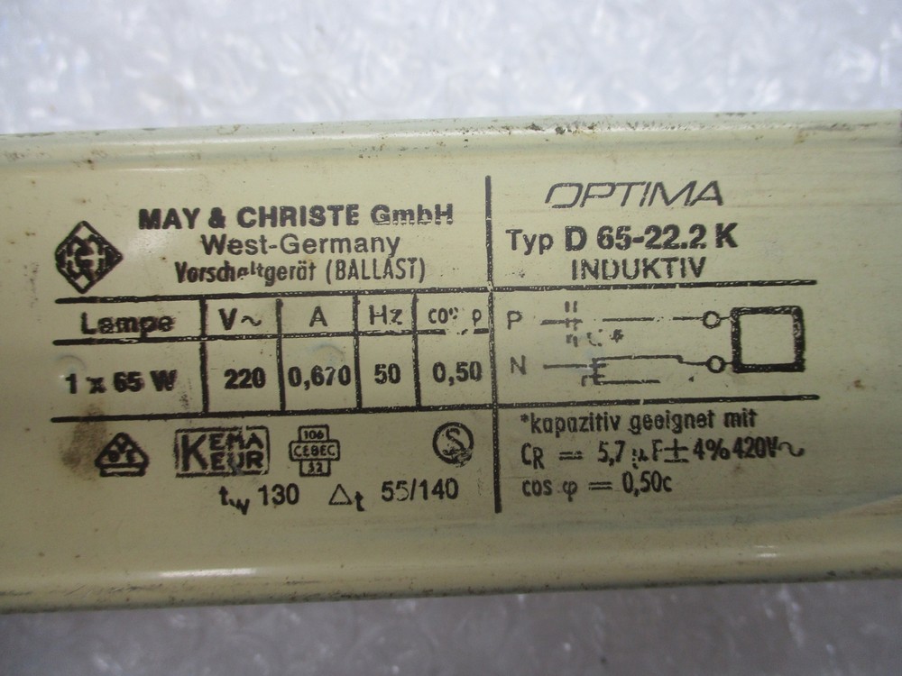 MAY&CHRISTE D65-22.2K BALLAST UNMP