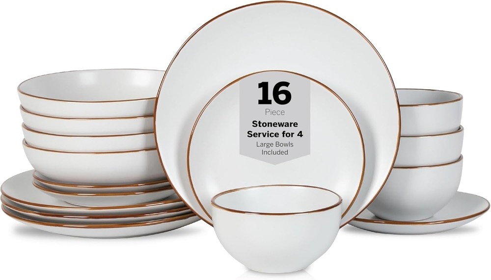 Brasa White Matte Stoneware 16-PC Dinnerware Set - Perfect for Casual Dining
