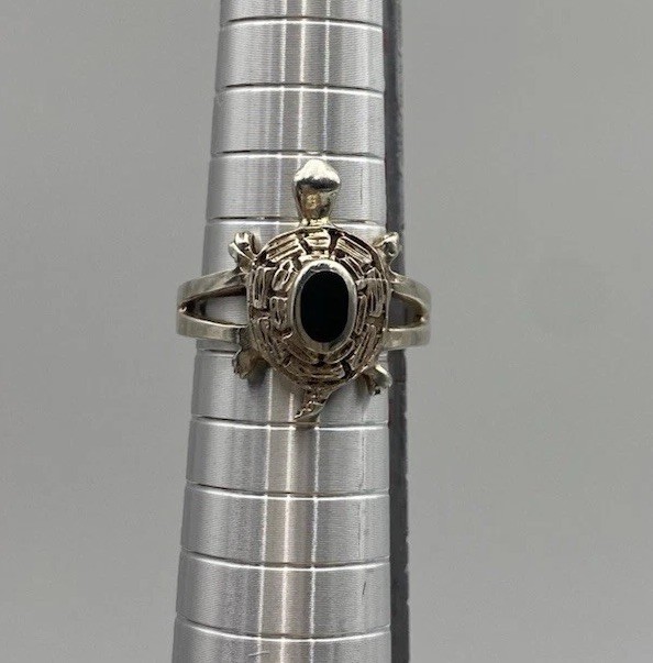 Vintage Sterling Silver 925 Black Onyx Turtle Ring