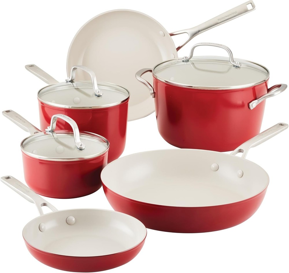 KitchenAid Hard Anodized Ceramic 9-Piece Nonstick Cookware Set – Includes Fry