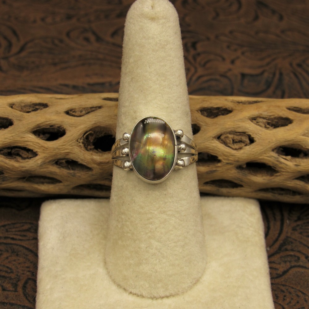 *Sterling Silver and Brown Pearlized Cab Ring Size 7 3/4
