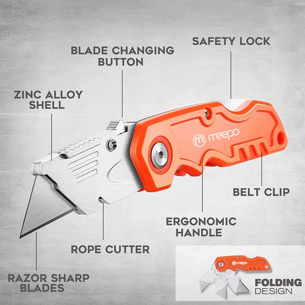 Box Cutter, 4-Pack Tough Folding Box Cutter for Heavy Duty Purpose, Razor Sharp