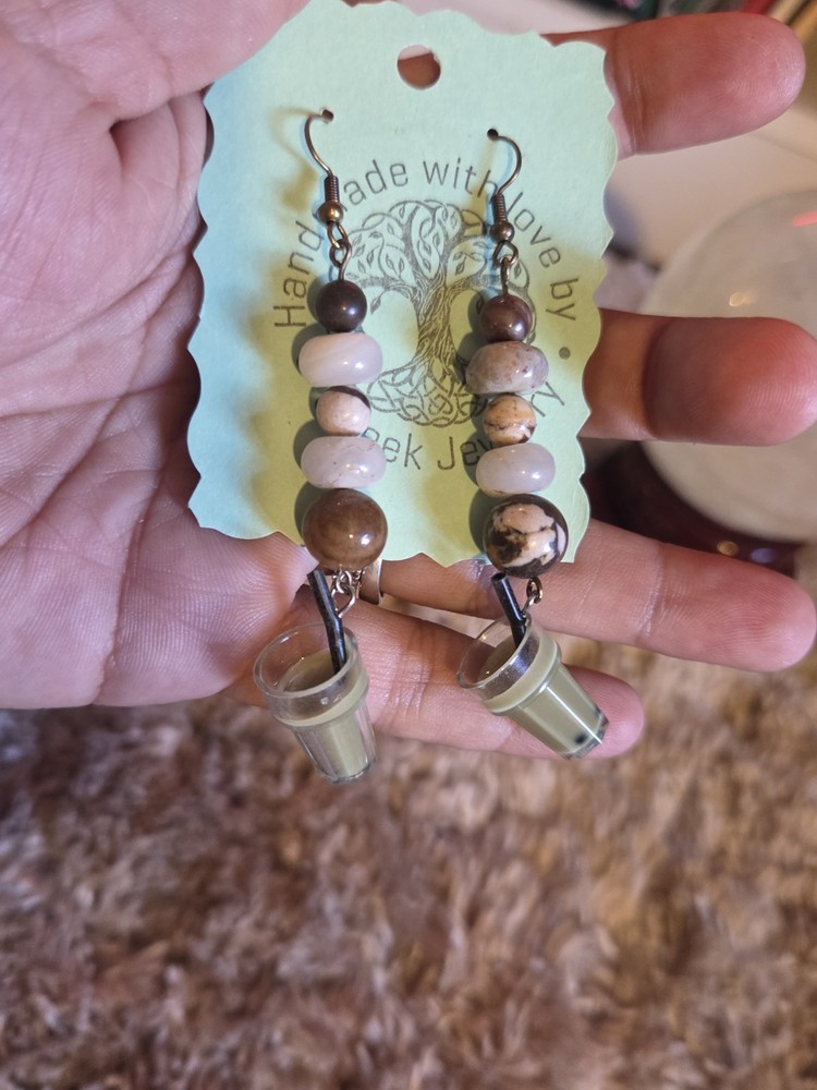 Handmade Beaded Jasper Boba Earrings