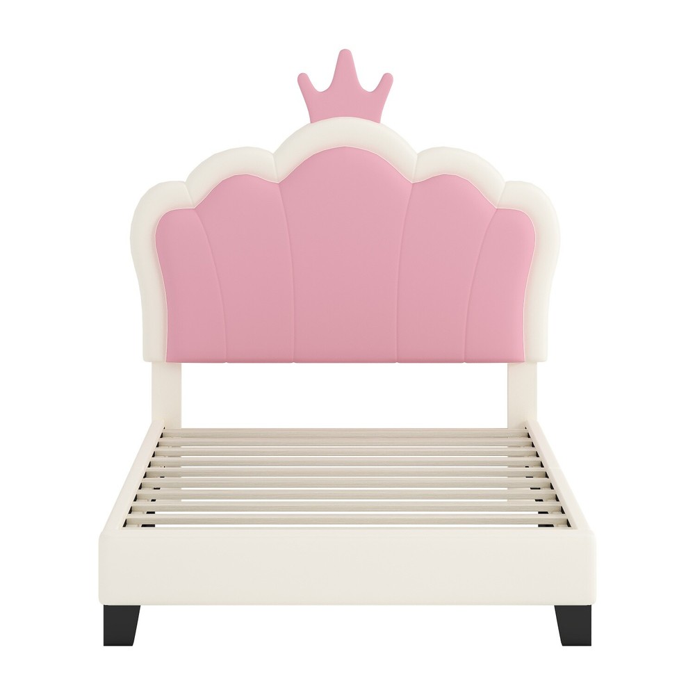 Twin/Full Size Bed Frame PU Upholstered Platform Bed w/ Headboard