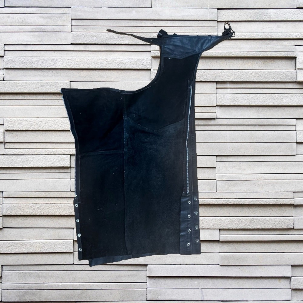 Hudson Leather Black Leather Motorcycle Chaps Sz. L