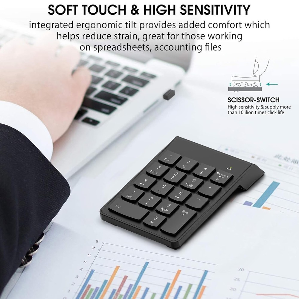 Wireless Number Pad, Numeric Keypad, Numpad Keyboard 10 Key USB Keypad for La...